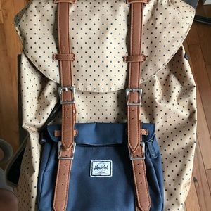 Herschel Beige and Navy Polka Dot Backpack